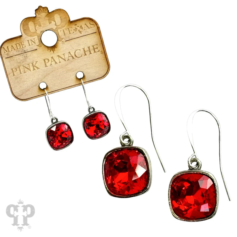 E-627 Assorted Austrian square crystal hook earring, 12mm