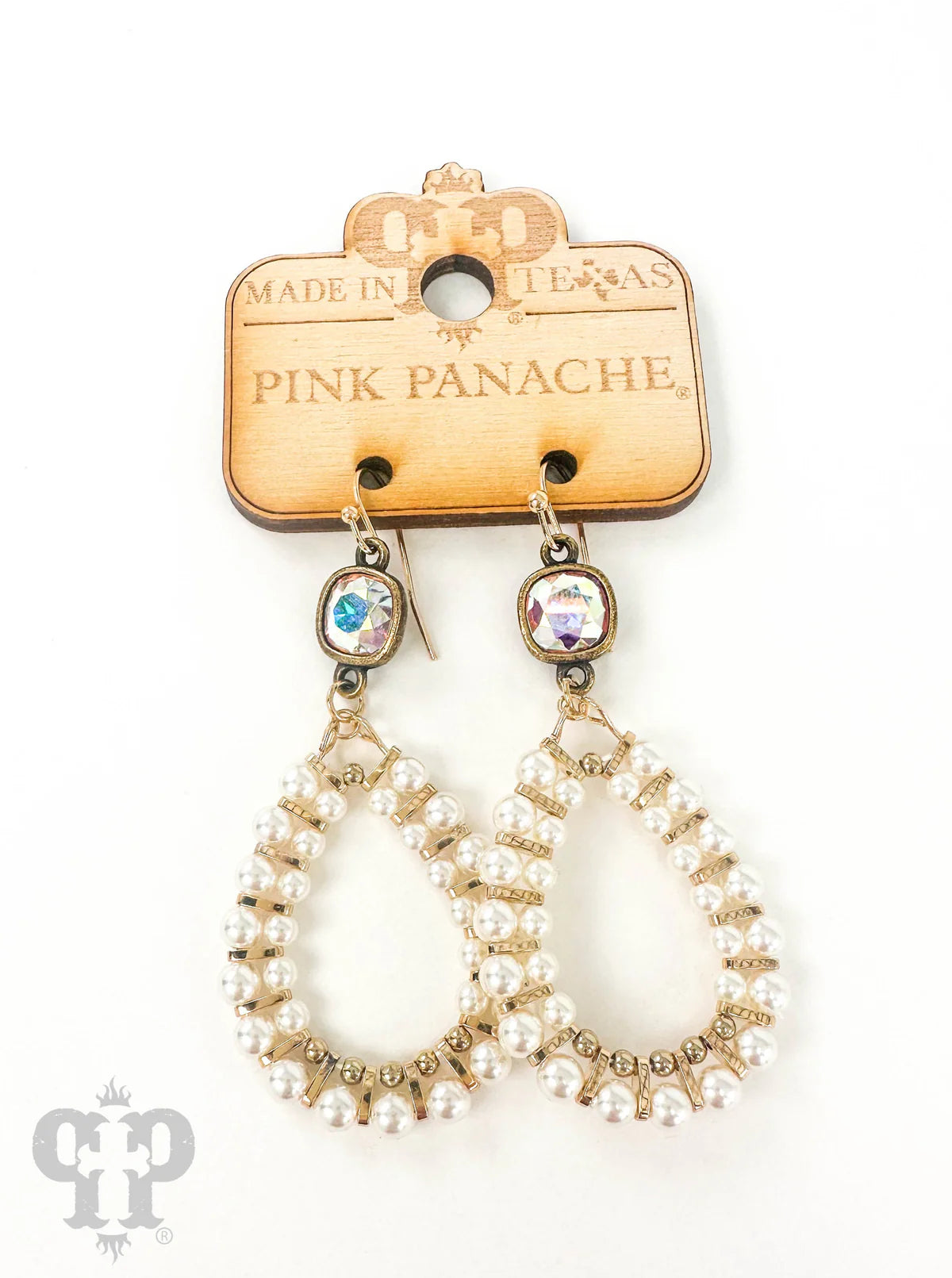 White pearl bead teardrop earring, Austrian crystal