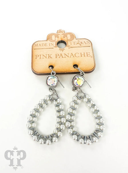 White pearl bead teardrop earring, Austrian crystal