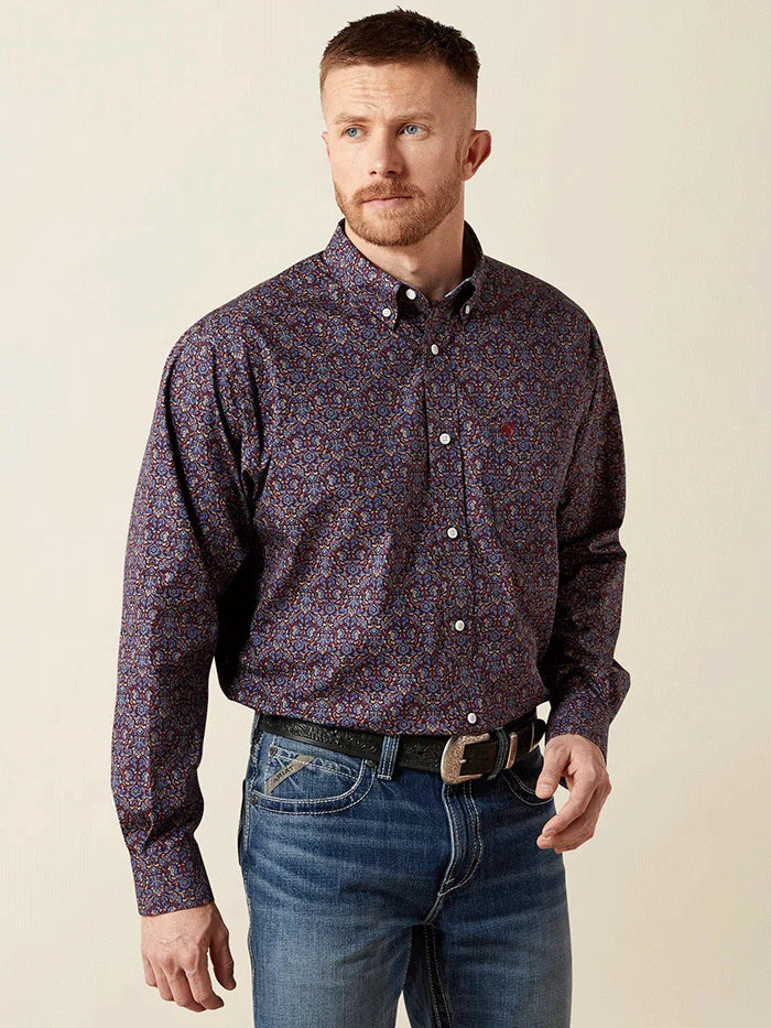 Men's Ariat  Style# 10065805 Mens Wrinkle Free Brendan Classic Fit Shirt Blue