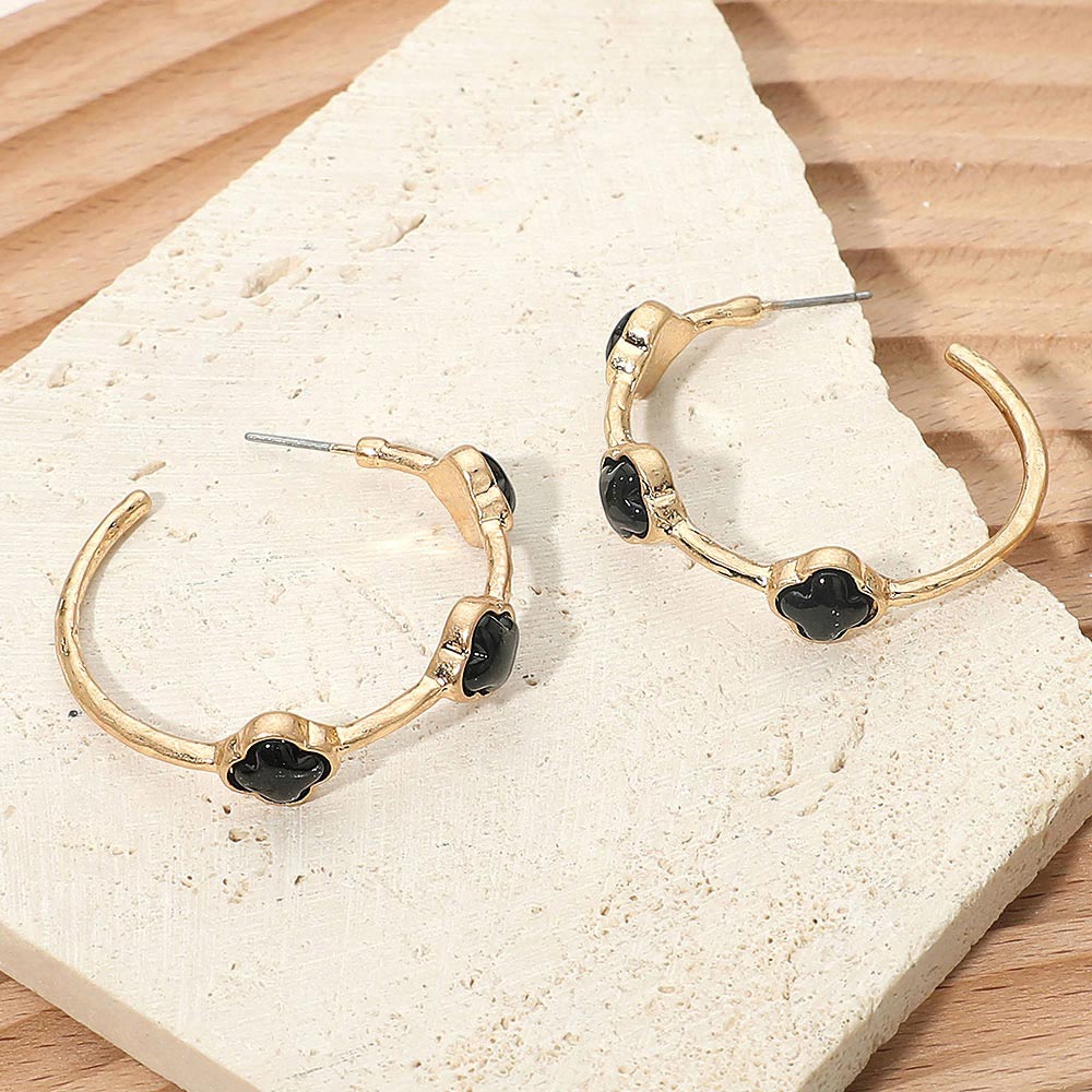 Quatrefoil Stone Around Hoop Earrings
