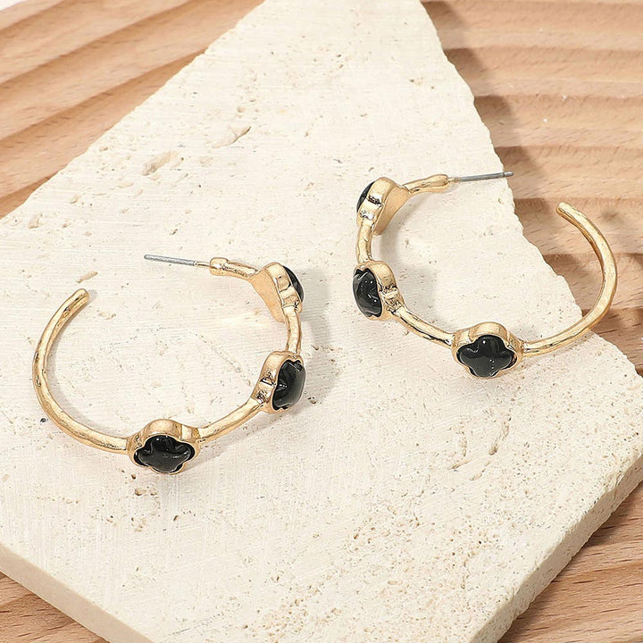 Quatrefoil Stone Around Hoop Earrings