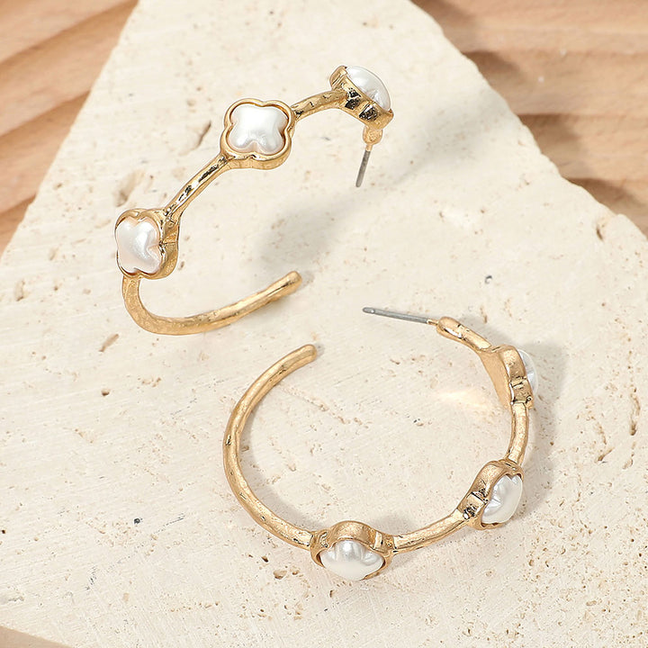 Quatrefoil Stone Around Hoop Earrings