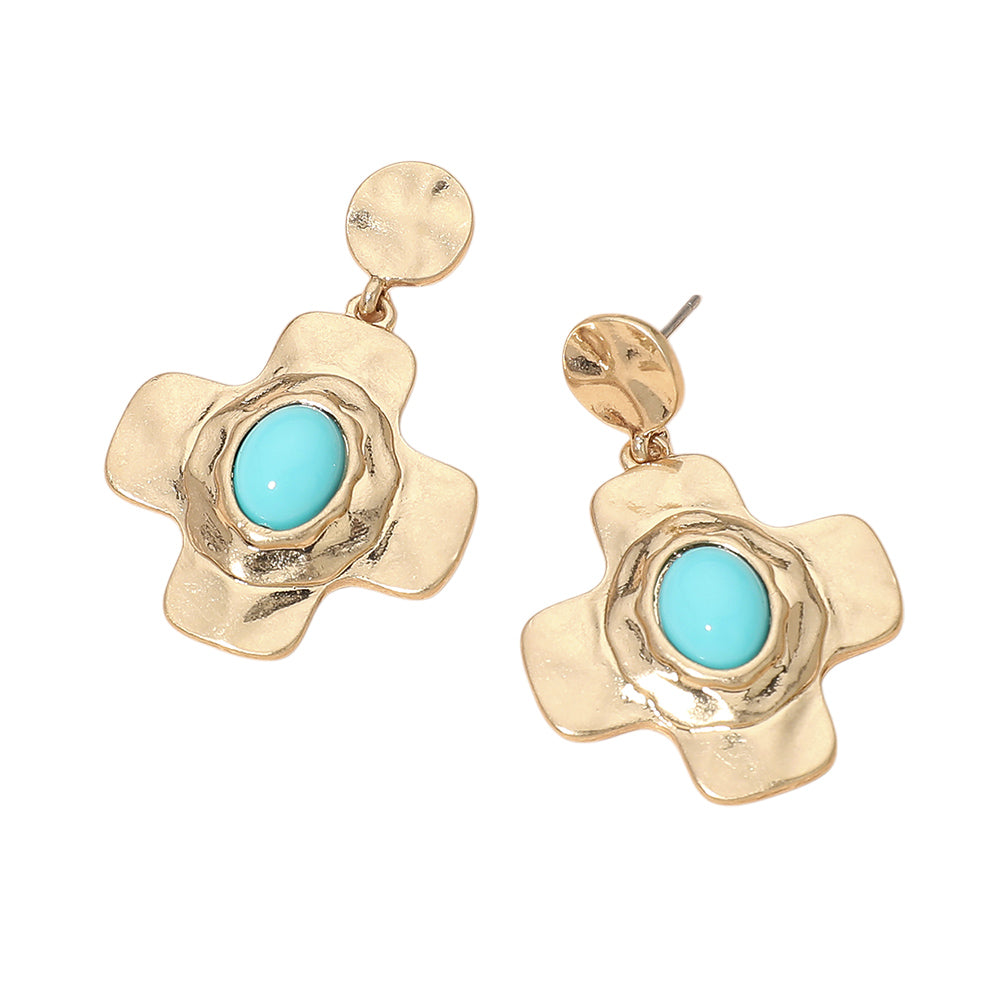 Oval Pearl Cross Drop Dangle Earrings