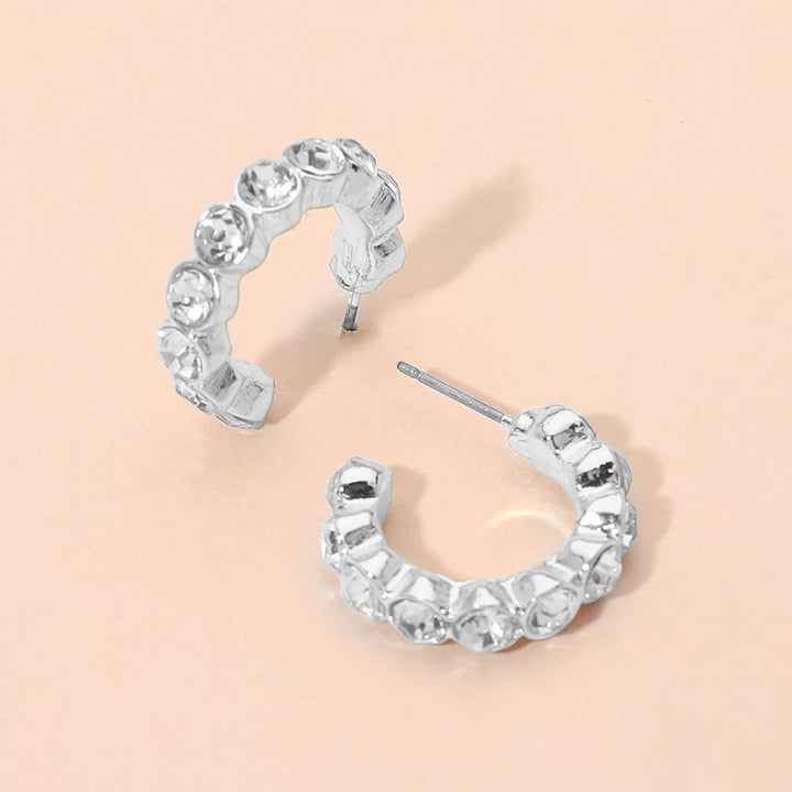 Stone Bezel Around Open Hoop Earrings