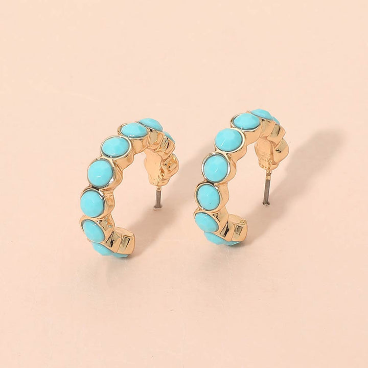 Stone Bezel Around Open Hoop Earrings