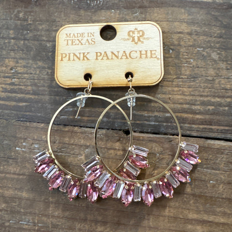 D-107 Gold Circle Earring With Pink Baguette Rhinestones