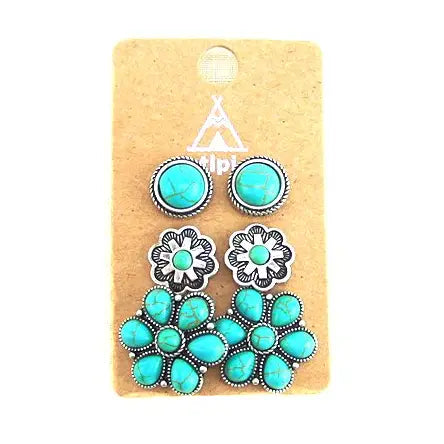 Western 3 Pair Turquoise Post Earring Set
