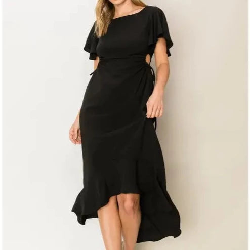 Fashion Icon Flutter Sleeve Cutout Midi Dress