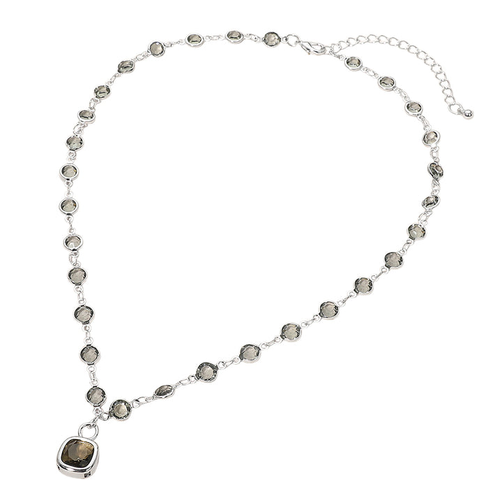 Square Stone Pendant Accent Round Bezel Link Necklace