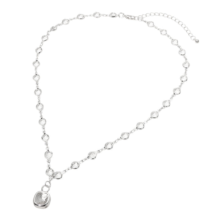 Square Stone Pendant Accent Round Bezel Link Necklace