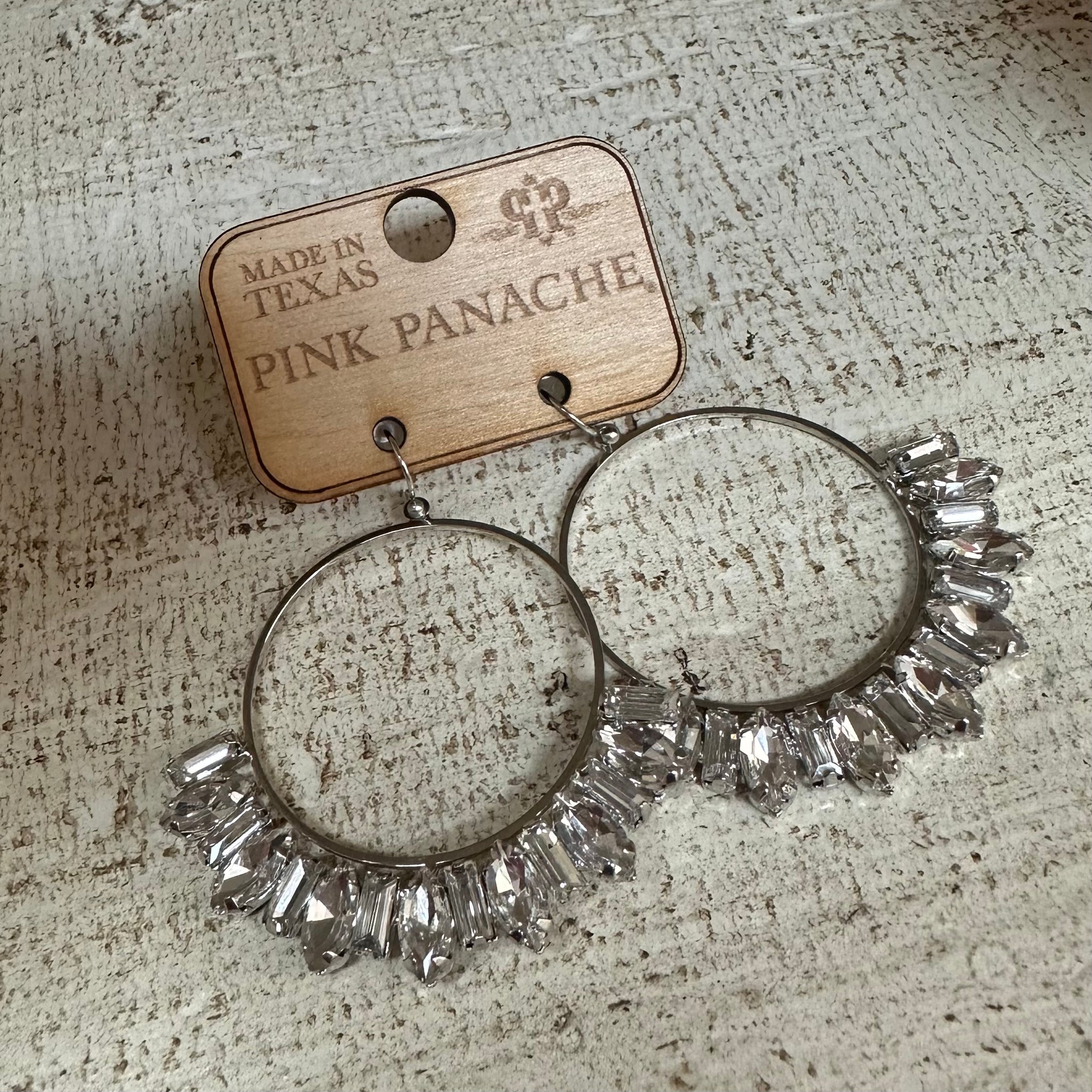 G156 Silver Circle Earring With Clear Baguette Rhinestones