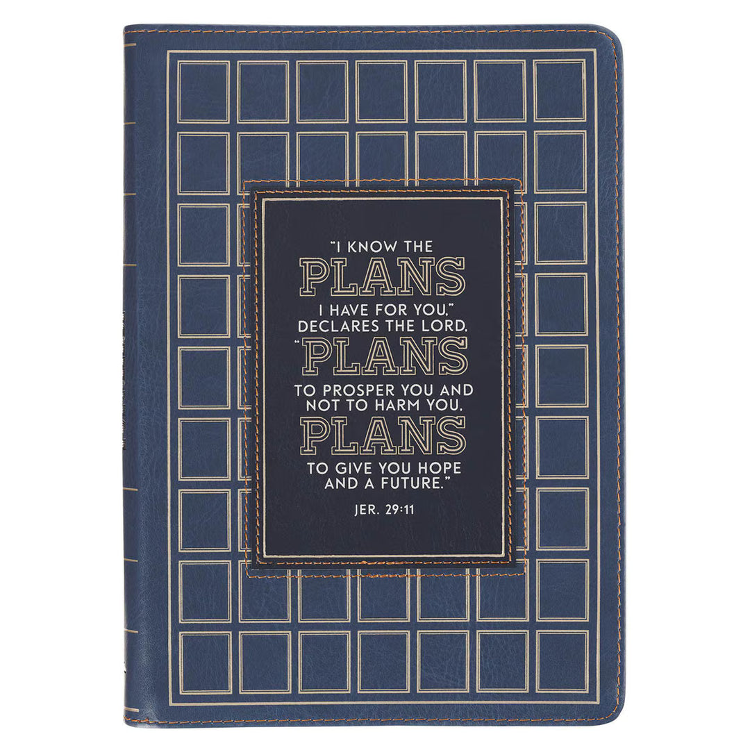 The Plans Modern Blue Grid Classic Journal with Zipper Closure - Jeremiah 29:11