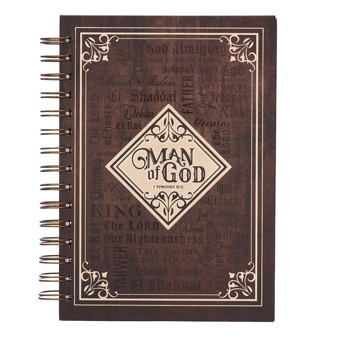 Man Of God Large Spiral Journal in Brown - 1 Timothy 6:11