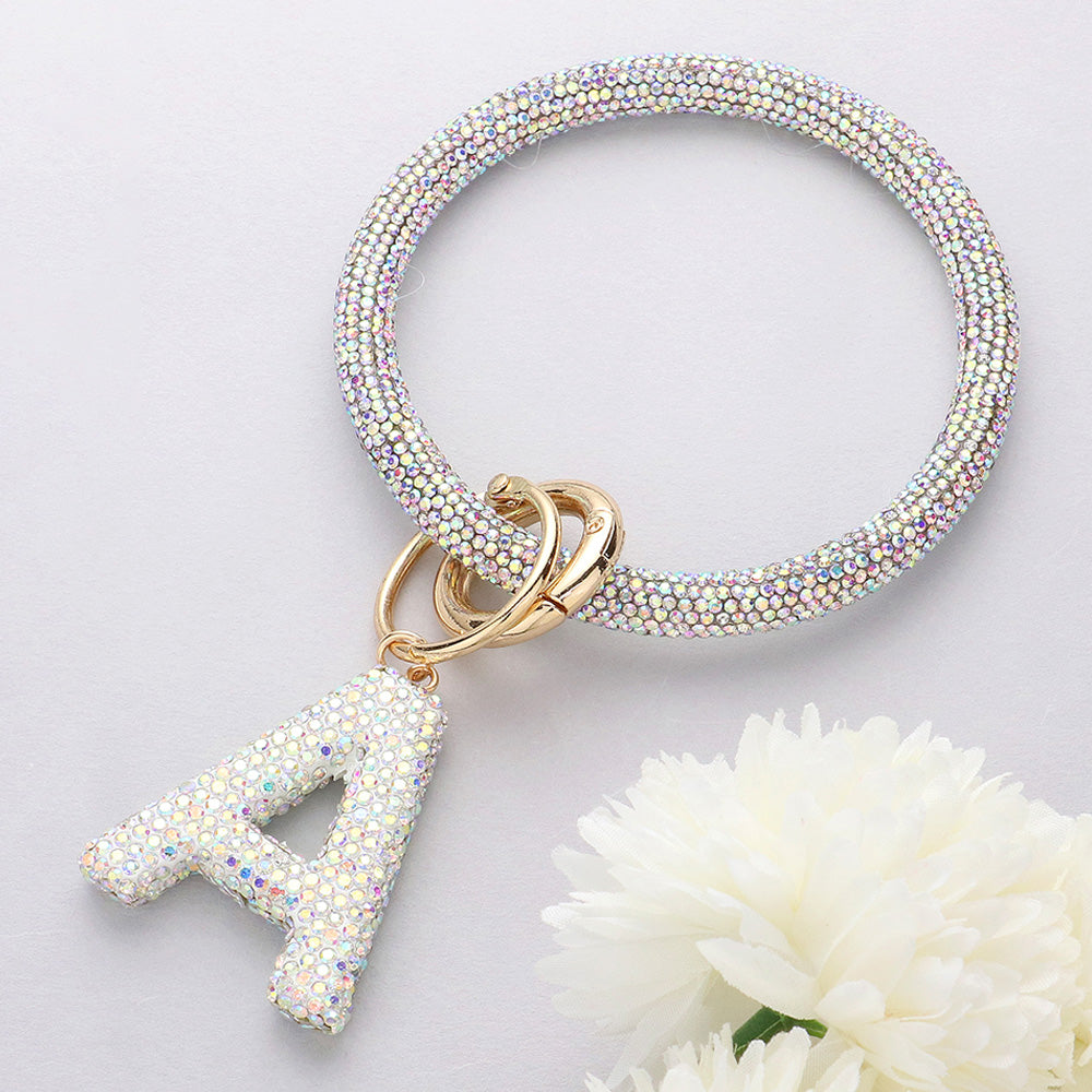 Bling Studded Monogram Charm Bracelet Keychain