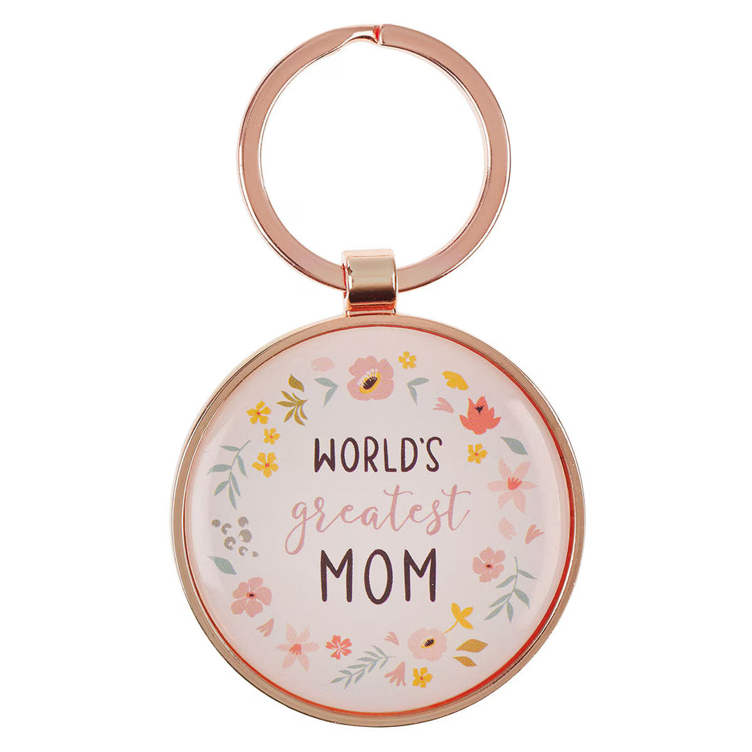 World's Greatest Mom Peach Floral Keychain