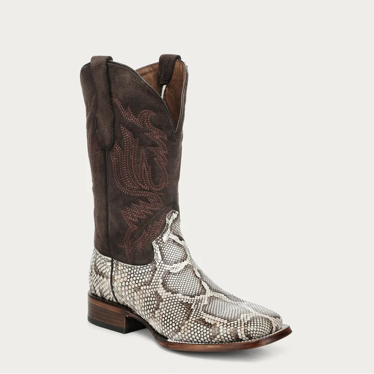Men's Circle G L8111 White Python Embroidery Wide Stich boot