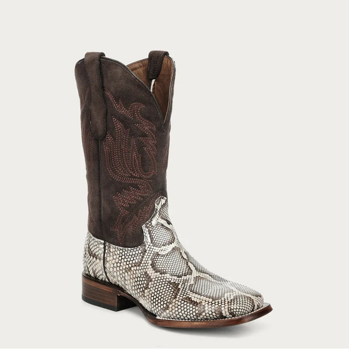 Men's Circle G L8111 White Python Embroidery Wide Stich boot