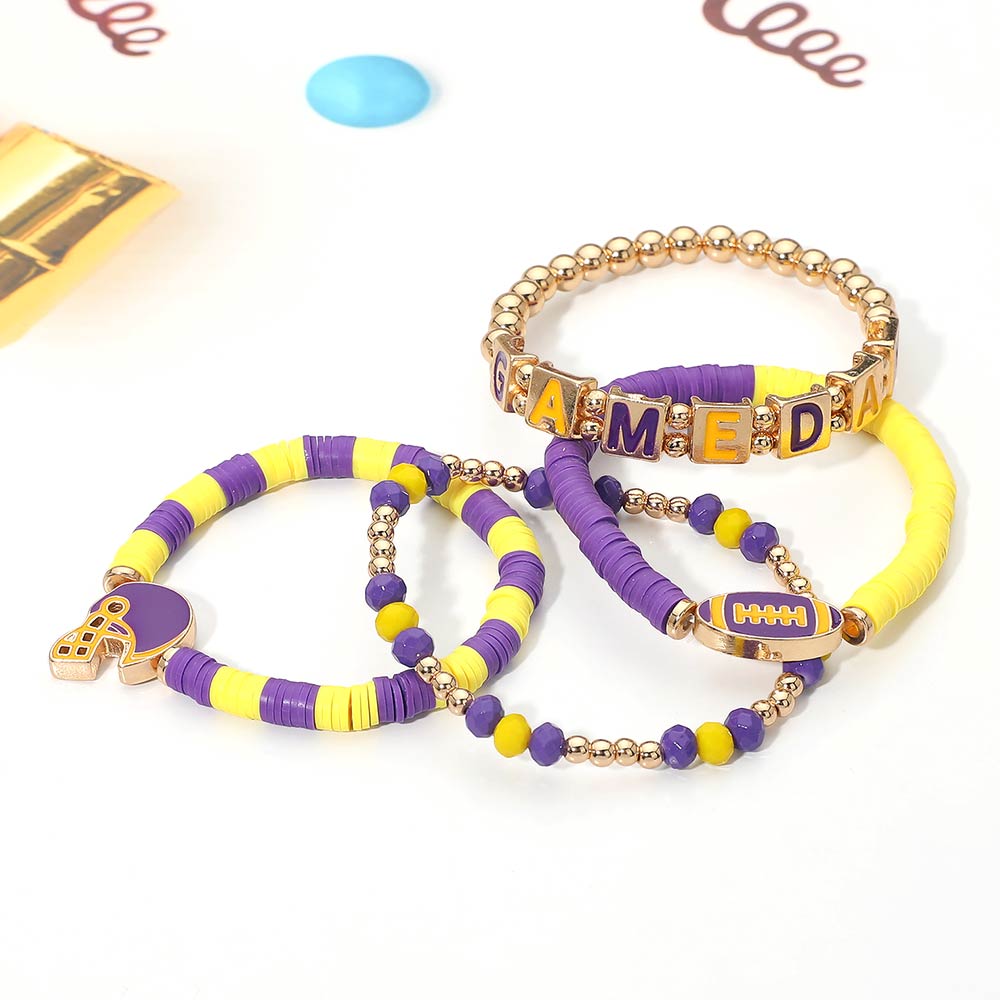 4PCS - GAMEDAY Football Charm Beaded Stretch Multi Layered Bracelets