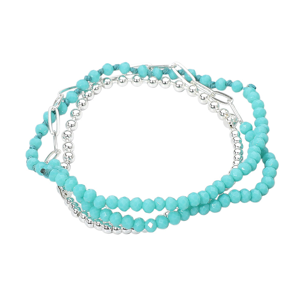 3PCS - Metal Ball Faceted Beaded Layered Bracelets