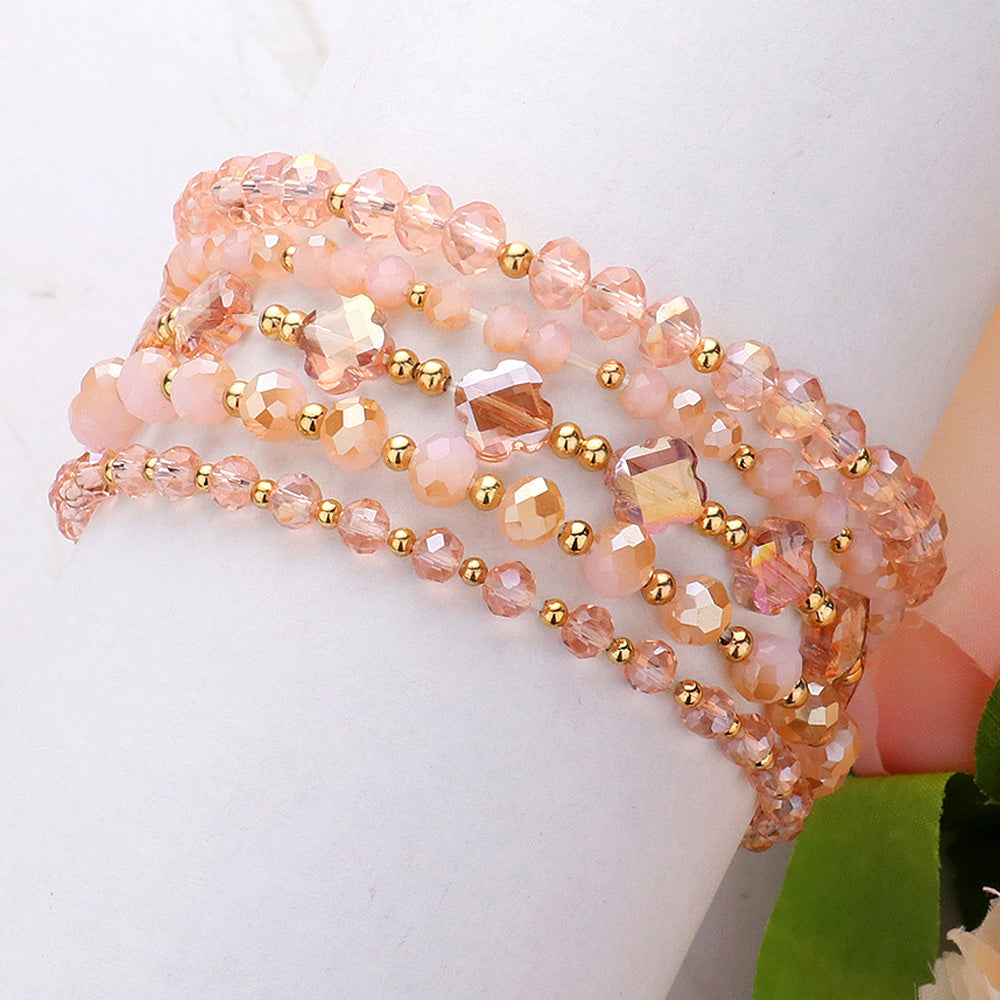 5PCS - Faceted Beaded Multi Layered Stretch Bracelets
