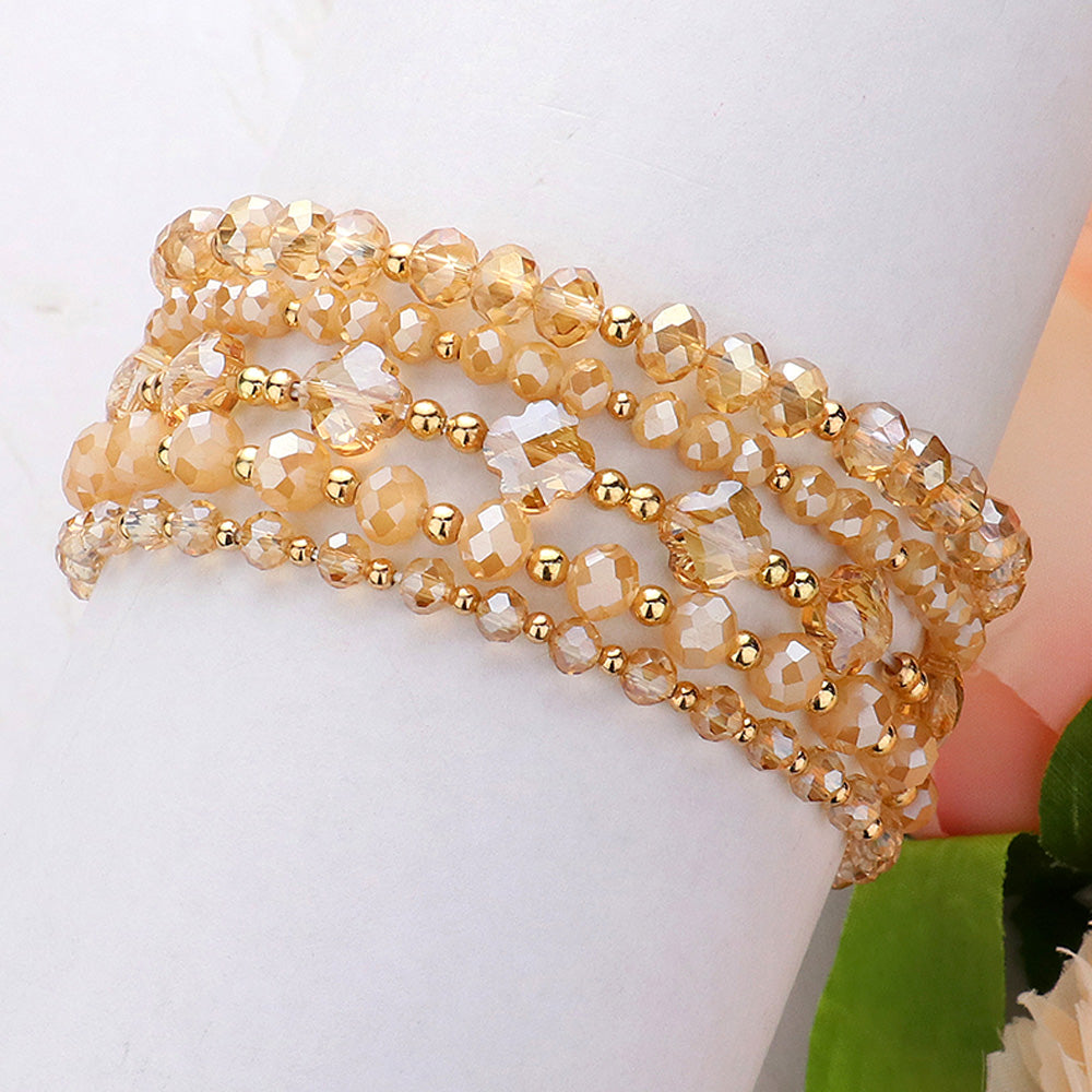 5PCS - Faceted Beaded Multi Layered Stretch Bracelets