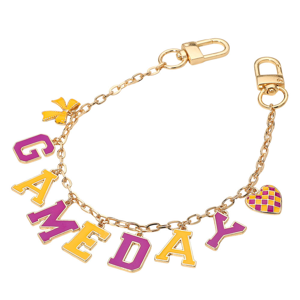 Football GAME DAY Bow Heart Bag Chain Charm