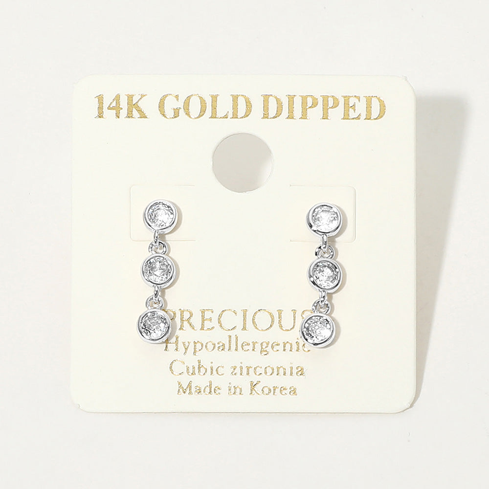 Triple CZ Bezel Link Drop Earrings