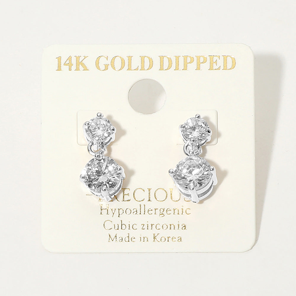 CZ Stone Cluster Link Drop Earrings