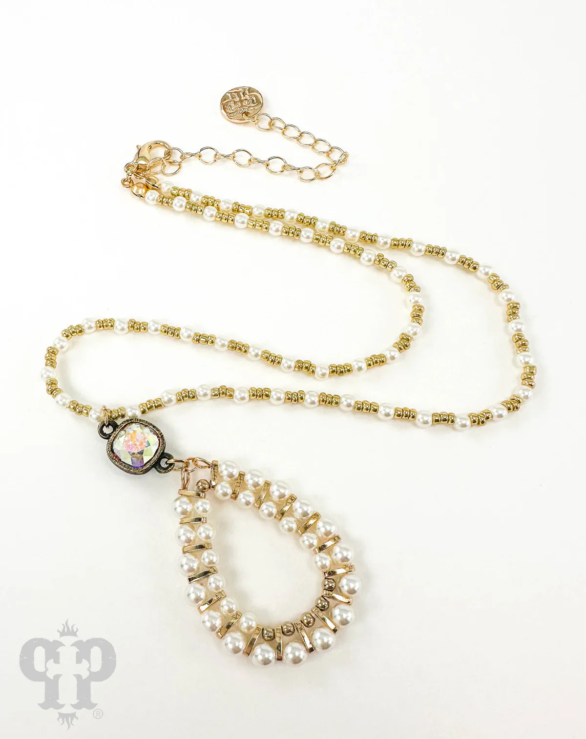 Pearl bead teardrop necklace, Austrian crystal