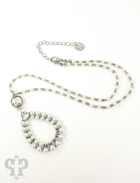 Pearl bead teardrop necklace, Austrian crystal