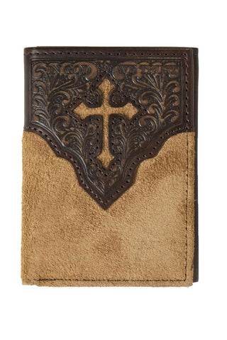 Nocona Wallets Men's Trifold Leather Floral Cross - N5413608
