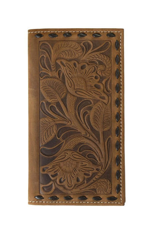 Nocona Wallets Men's Leather Floral Buck Laced Brown Money Clip - N5415302