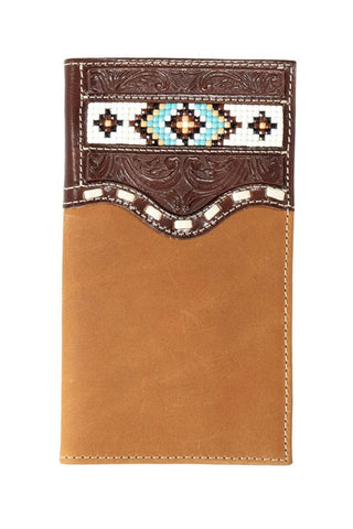 Nocona Wallets Men's Leather Beaded Floral Buck Lace Brown Money Clip - N5416102