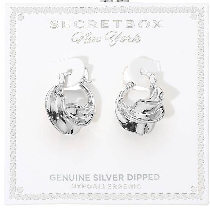 Genuine Silver Dipped Twist Pin Catch Hoop Earrings