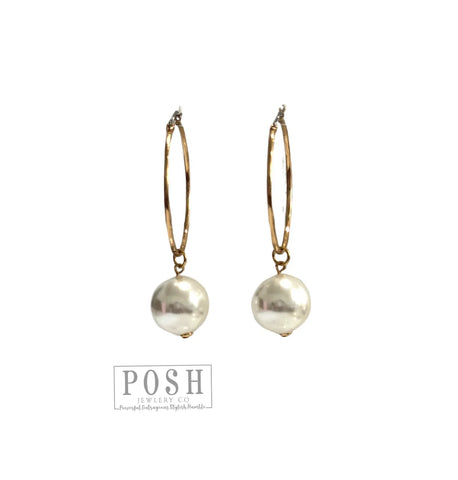 Pearl drop hoop earring