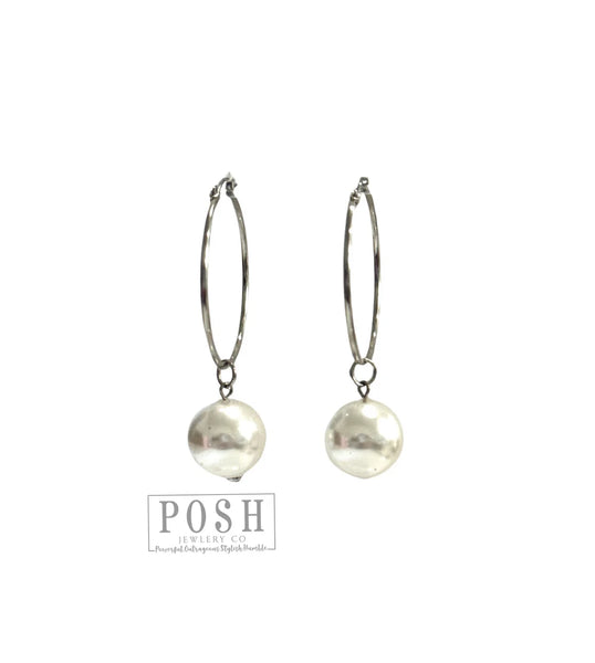 Pearl drop hoop earring