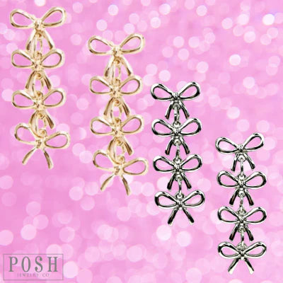 Linked metal four bow earring