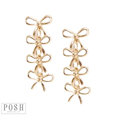 Linked metal four bow earring