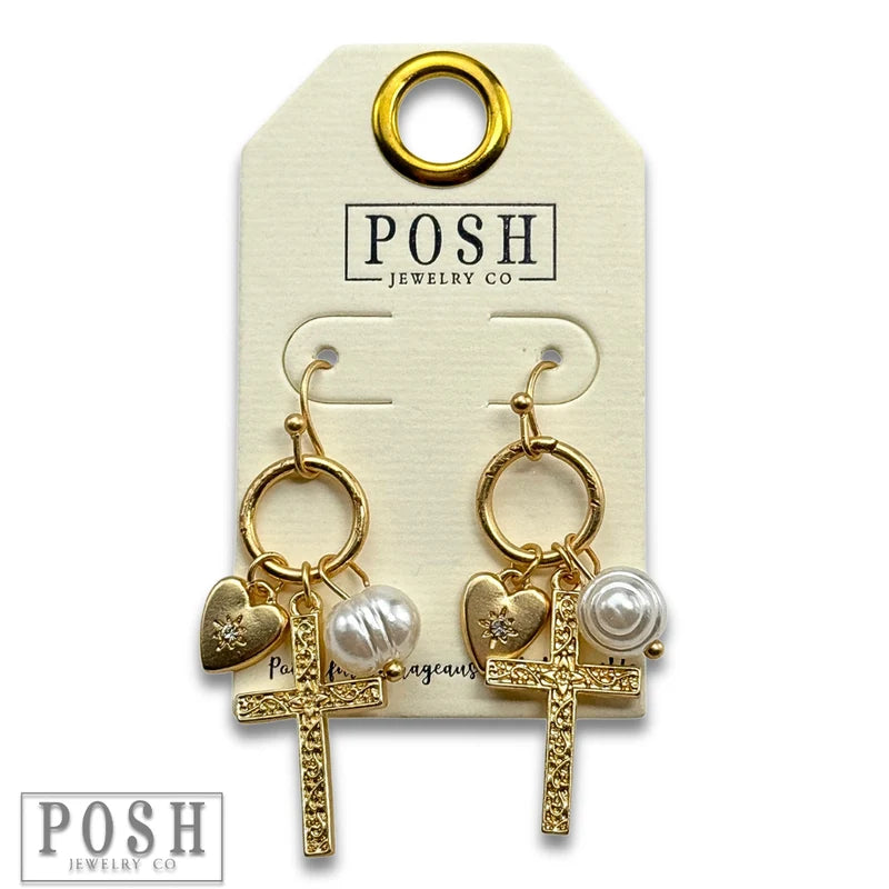 Cross charm earring