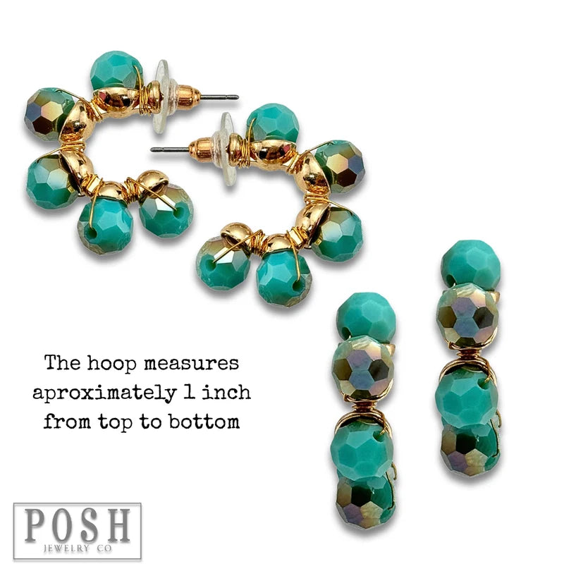 Turquoise Beaded wrapped mini hoop earring