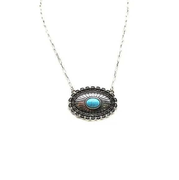 Western Oval Turquoise Concho Necklace