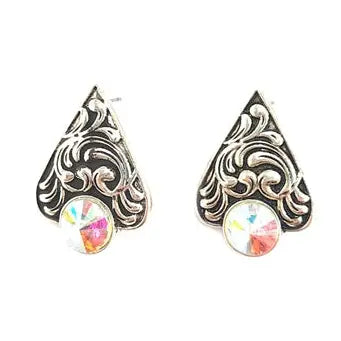 Reverse Ab Stone Heart Post Earring