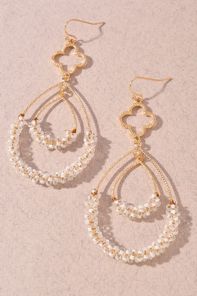 CLOVER DOUBLE TEARDROP BEADED DANGLE EARRINGS