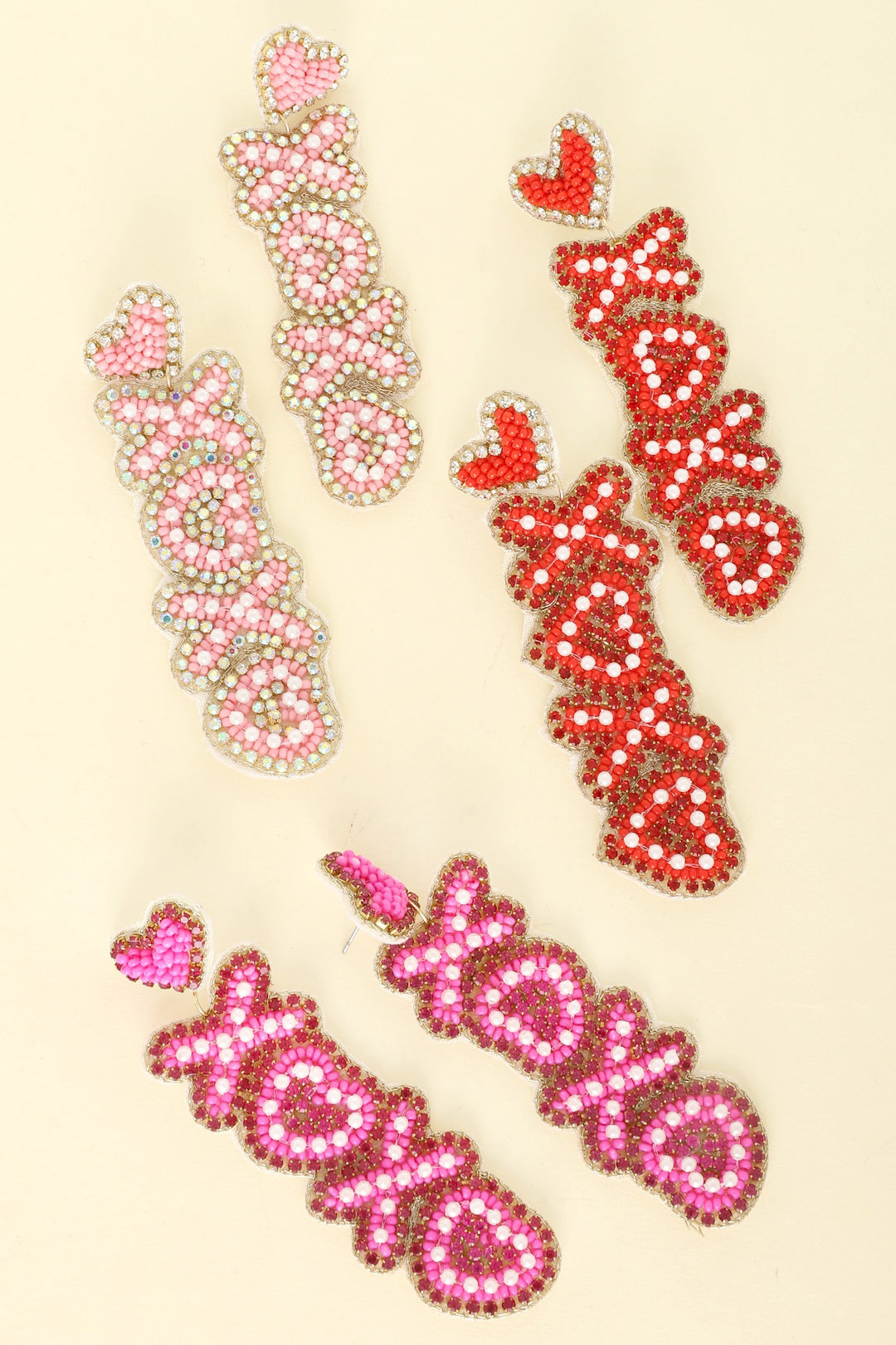 XOXO JEWELED BEADED VALENTINE LETTER EARRINGS
