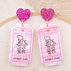 Glitter Valentines Love Coupon Earrings