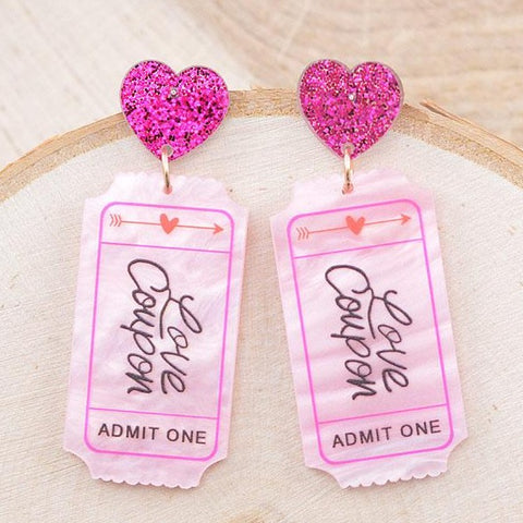 Glitter Valentines Love Coupon Earrings