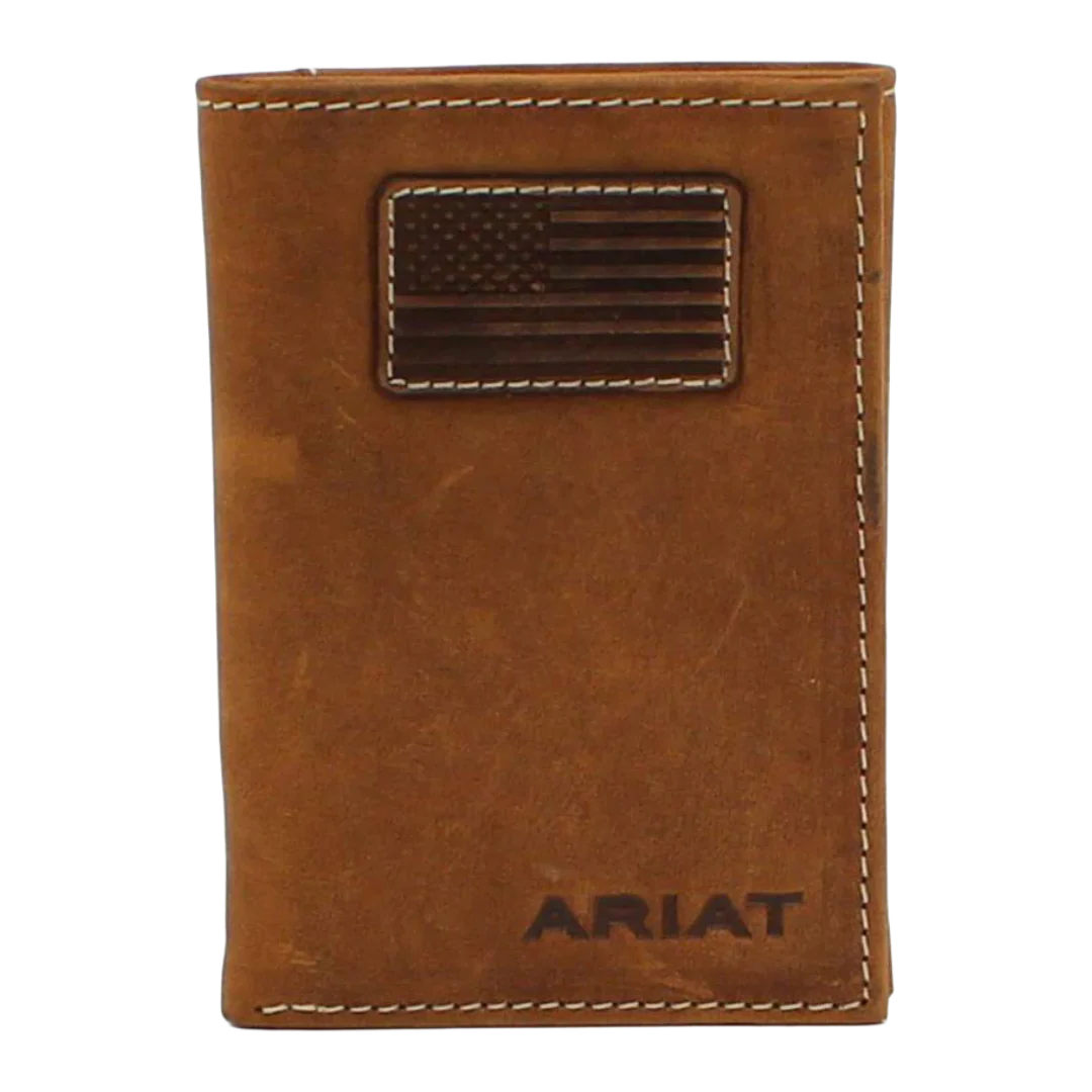 Ariat® Men's Flag Patch Tan Trifold Wallet A3548444