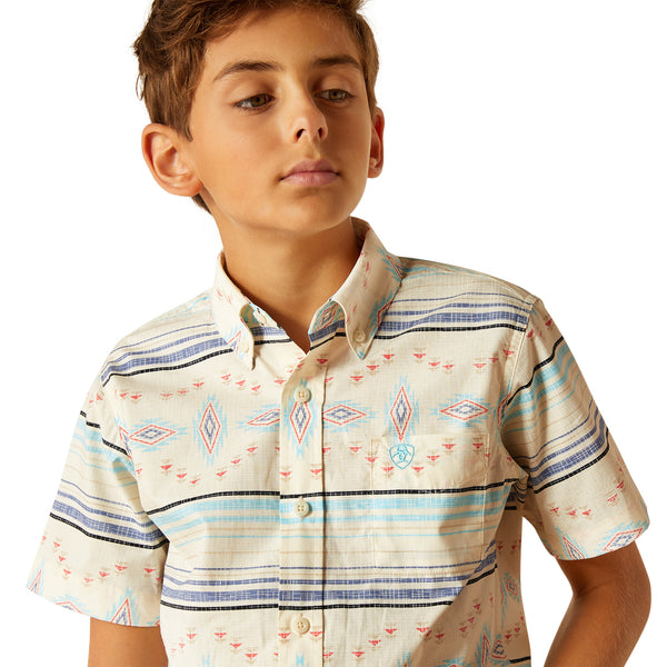 10048664 Ariat Boy's Koda Print SS Shirt - Sandshell- Available for Dad