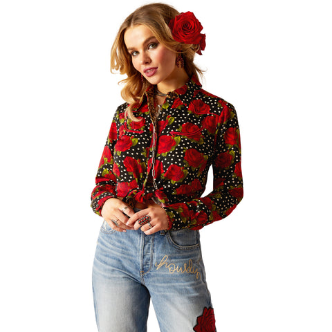 Ariat Women's Retro Rose Rodeo Quincy LS Shirt-Punchy Polkadot-10048676